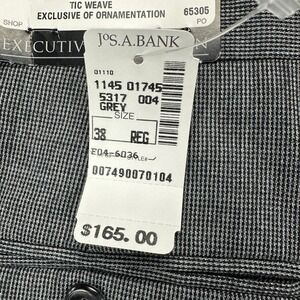 Jos. A. Bank Wool Pants Dress Mens 38R Gray Houndstooth Tic Weave Pleated NEW